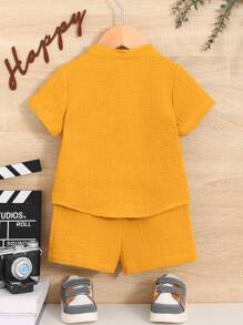 SHEIN Baby Boy Casual Comfortable Short Sleeve Shorts Set - Yellow - View 2