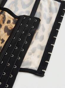 ROMWE J-Fashion 女士夏季 Y2K 性感对比蕾丝豹纹紧身胸衣上衣，女士优雅不对称，对比蕾丝露肩修身多色拼色，万圣节，豹纹，纹理图案女士上衣，春/夏，派对/夜总会服装 - 彩色 - 查看 3