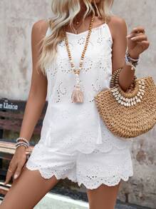 EMERY ROSE 細肩帶編織中空紋理兩件套裝