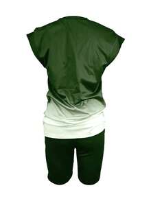 Maweii Conjunto de camiseta gráfica de manga corta con degradado de letras y shorts de verano en talla grande - Verde Oscuro - Ver 2