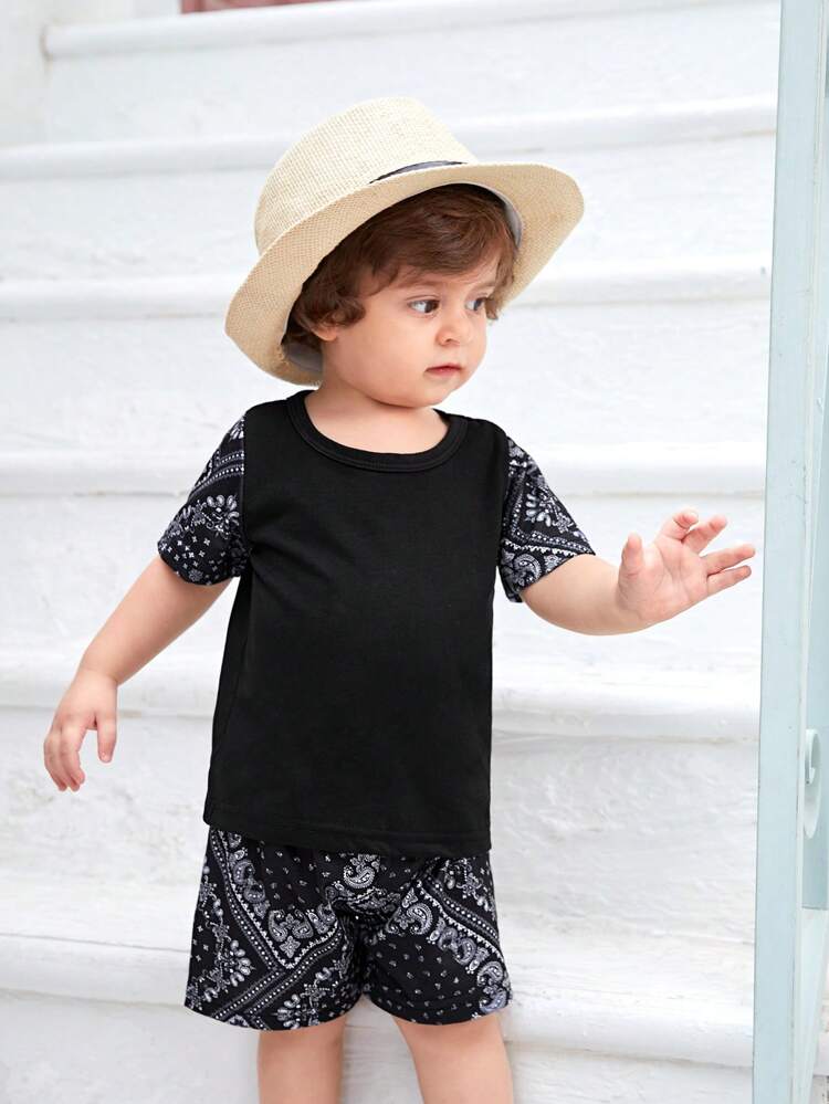 Baby Boy Paisley Scarf Print Tee & Shorts