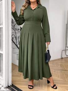 SHEIN Unity Robe chemise fendue unicolore pour l'été - Militaire verte - Voir 5