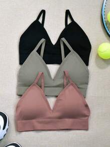 Gameset SHEIN Sport Sujetador deportivo de fitness diario de unicolor para mujeres - Multicolor - Ver 3