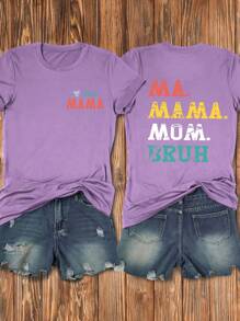 SHEIN LUNE 1入組口號圖案T恤 - 紫色 - 查看 1