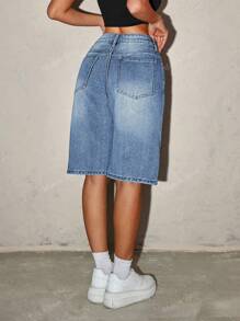 Manon Tanti Pantaloncini di jeans larghi e morbidi da donna con tasche, lunghezza al ginocchio