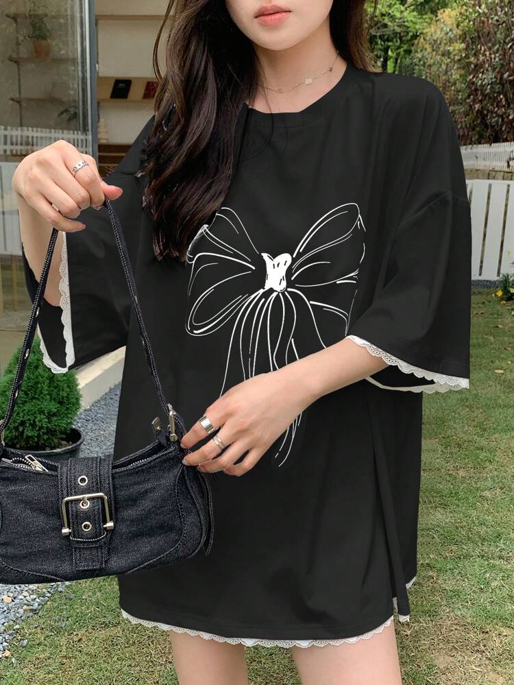 Loose Fit Short Sleeve Round Neck Printed T-Shirt Cute Tops Oversized T-Shirt,Graphic Tees