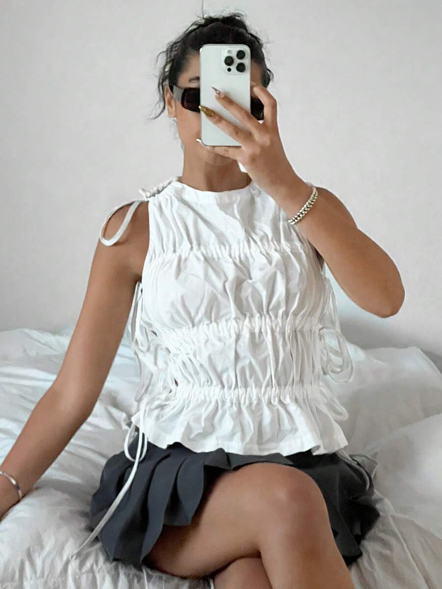 SHEIN EZwear 白色編織休閒夏季無袖背心