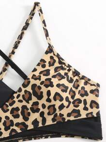 SHEIN Swim Conjunto de bikini sexy con estampado de leopardo y cruzado en el frente para mujer, traje de baño para verano en la playa - Multicolor - Ver 3