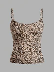 SHEIN EZwear 4 件套豹纹和斑马纹简约无袖吊带背心，女士，夏季 - 彩色 - 查看 4