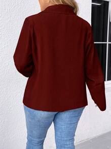 SHEIN LUNE Plus Roll Tab Sleeve Single Button Blazer - Burgundy - View 2