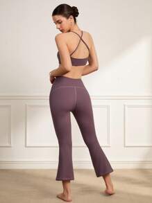 SHEIN Sports Women's Solid Color Back Cross Daily Fitness Sports Bra - Blue - View 5