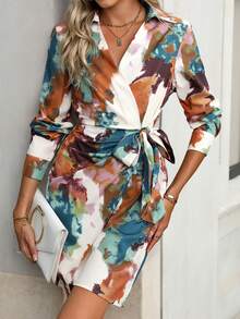 Tie Dye Knot Side Wrap Dress - Multicolor - View 6