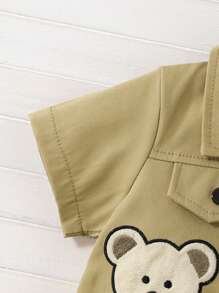 Set Baju Bayi Lengan Pendek Bordir Musim Semi/Panas dan Celana Pendek - Khaki - View 5