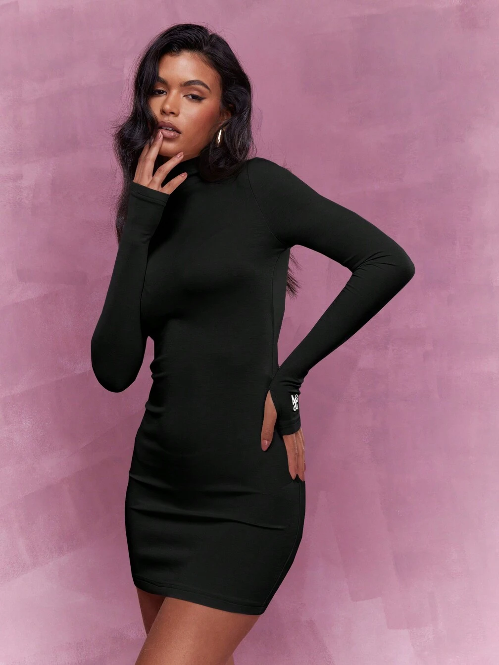 black long sleeve dress with thumb holes FINAL CLEARANCE xtravagant Dress / Thumb Hole / Black Midi Dress / Long  Sleeve Dress / Boho Bodycon Dress / Engagement Dress