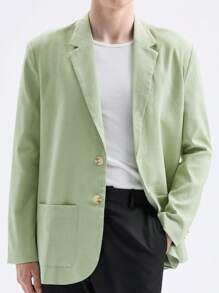 Manfinity NXTstreet Áo khoác blazer nam dáng rộng màu trơn, tay dài, thích hợp cho mùa xuân và mùa thu, thích hợp cho công sở - màu xanh lá - Xem 1