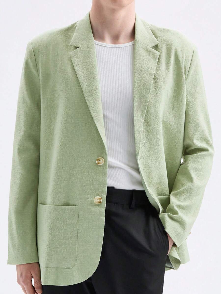 Manfinity NXTstreet Áo khoác blazer nam dáng rộng màu trơn, tay dài, thích hợp cho mùa xuân và mùa thu, thích hợp cho công sở - màu xanh lá - Xem 1