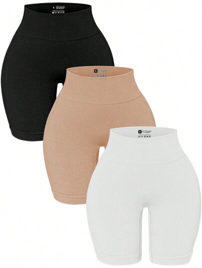 3pcs Seamless Sports Biker Shorts Stretchy Shorts