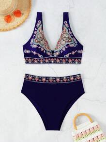 SHEIN Swim Women Summer Beach Floral Print Sexy Bikini Set Tandem Bikini Set Positioning Print