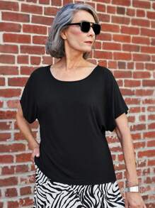 Miaspire T-shirt noir unicolore décontracté pour femme en été