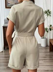 Chiquease Jumpsuit một bên tay áo kiểu dáng đẹp, túi lớn, thời trang và thanh lịch, màu trơn - Màu Khaki - Xem 2
