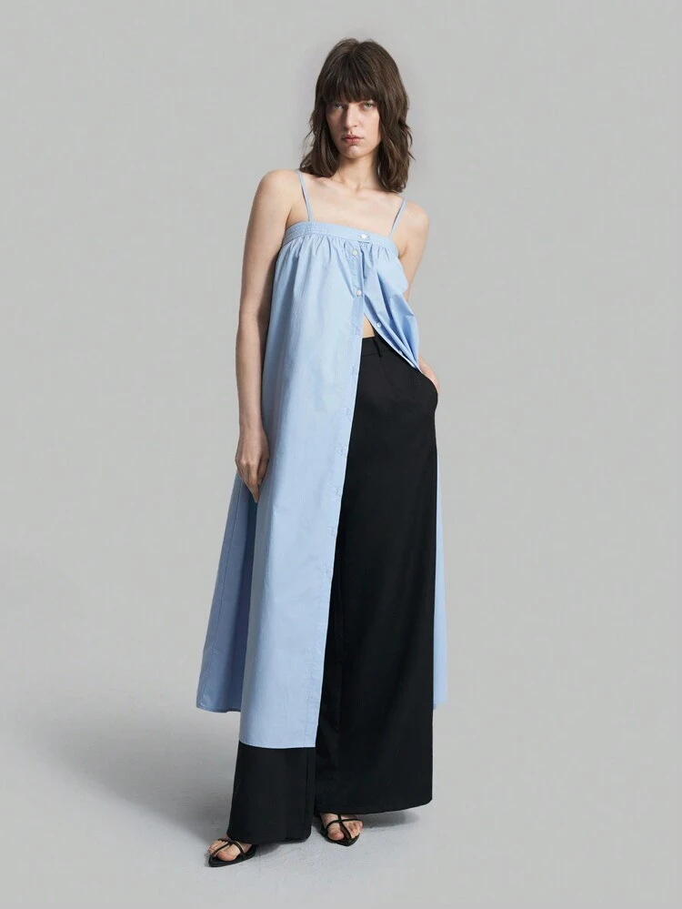 Women's Solid Color Single-Breasted Casual Vacation Camisole Top Top, Cotton, Fall