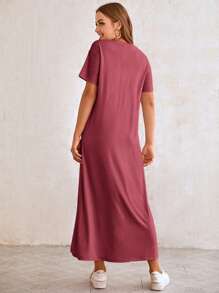 Mulvari Letter Graphic Drop Shoulder Tee Dress - Red - View 2