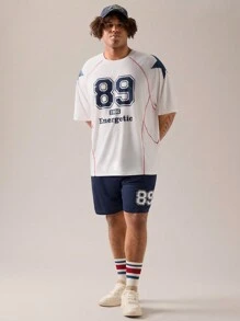 Manfinity VCAY 2 szt. Męska koszulka plus size na co dzień, luźna, z krótkim rękawem, z nadrukiem cyfrowym i literowym, okrągłym dekoltem i prostymi nogawkami ze średnim stanem. Nadaje się do letniej szkoły sportowej