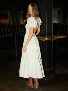 Forever 21 Weißes kleid mit Blasenärmel, rückenfrei und Riemen für den Urlaub - Weiss - Übersicht 1