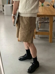 DAZY Men's Summer Solid Color Workwear Loose Shorts With Pockets Business Attire - Khaki - View 4