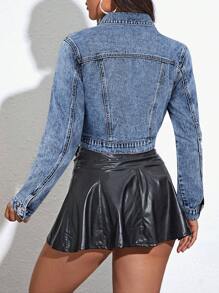 EMERY ROSE Flap Pocket Crop Denim Jacket For Spring & Summer - Dark Wash - View 2