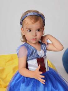 SHEIN Baby Girls' Cute & Fun Heart Symbols Net Yarn Flutter Sleeve Dress, Casual - Multicolor - View 3