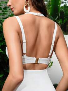 MOTF PREMIUM SUMMER BEACH SOLID CUTOUT OPEN BACK ONE-PIECE SWIMSUIT - White - View 6