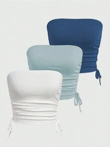 SHEIN Unity 3 chiếc áo ống dây rút bên hông áo quây cho mùa hè - Nhiều màu - Xem 1