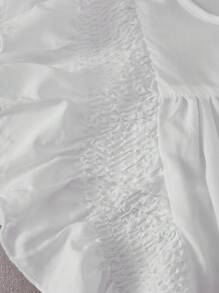 Chiquease Áo Sơ Mi Nữ Tay Ngắn Cổ Tròn Màu Trơn Có Viền Ruffle, Mùa Hè - trắng - Xem 4