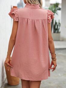 SHEIN LUNE 夏日假期用的 V領波浪邊花邊配飾長版連衣裙 - 粉色 - 查看 2