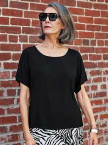Miaspire T-shirt noir unicolore décontracté pour femme en été
