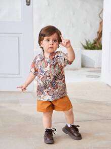 Đứa bé trai Paisley & In hoa Áo sơ mi & Quần short - Nhiều màu - Xem 6