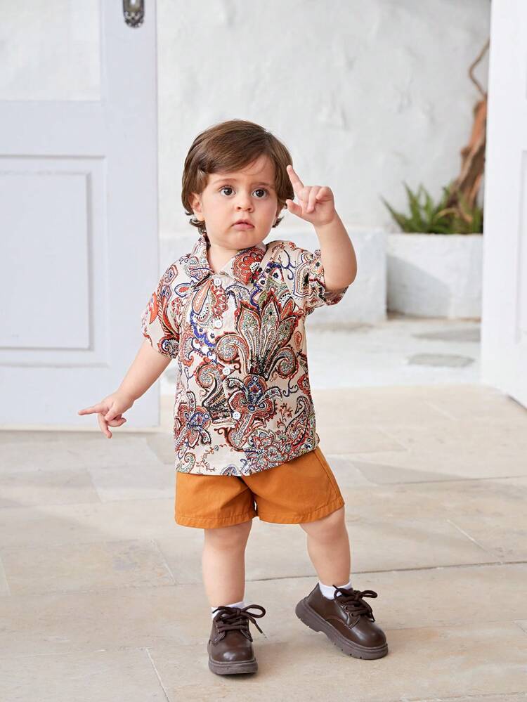 Baby Boy Paisley & Floral Print Shirt & Shorts