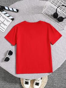 SHEIN Tween Boys' Summer Crown And Letter Printed Short Sleeve Casual T-Shirt