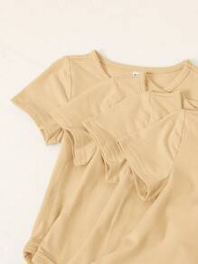 SHEIN 中性淺杏色夏季4件套針織短袖連體衣，舒適柔軟，適用於室內外活動 - 杏色 - 查看 5