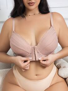 Bra Lingerie Renda Penutup Depan Ukuran Besar dengan Kawat Penyangga, Dijual Satuan - Aprikot - View 3