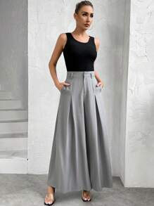 SHEIN Privé Pantalones de traje casuales plisados gris de alta gama para mujer - Gris - Ver 4