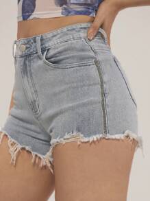 Forever 21 High Rise Rhinestone Embellished Shorts - Blue - View 4