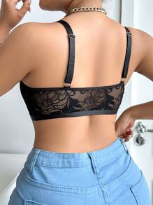 Seduluxe Áo ngực ren hoa cỡ lớn gợi cảm không dây 1 mảnh cho nữ - màu đen - Xem 2