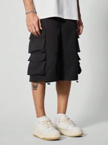 Manfinity Streetrush Pantalones cortos informales de trabajo con bolsillos y unicolor para hombre