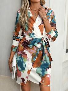 Tie Dye Knot Side Wrap Dress - Multicolor - View 5