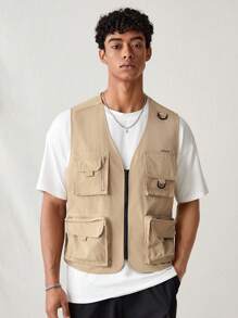 Manfinity RebelGame Men Flap Pocket   Khaki  Vest Jacket Pencil Case  Pouch - Khaki - View 1