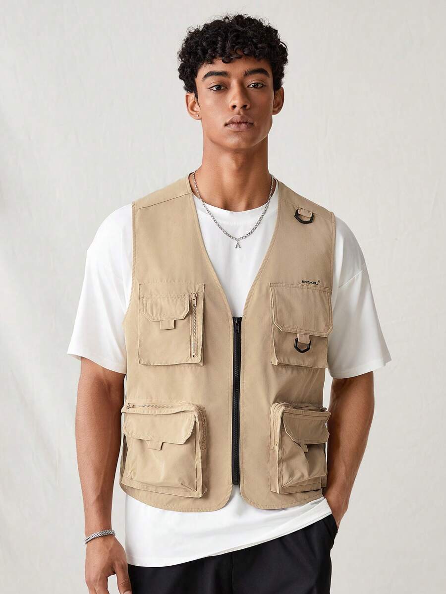 Manfinity RebelGame Men Flap Pocket   Khaki  Vest Jacket Pencil Case  Pouch - Khaki - View 1