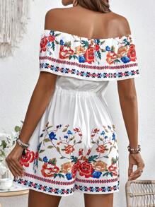 SHEIN Maternity Vacation Floral Print Ruffle Ruffle Waist Tie Casual Romper