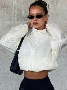 SHEIN EZwear 秋冬女士白色防晒拉链夹克 - 白色 - 查看 5